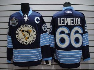 Penguins #66 Mario Lemieux Embroidered Dark Blue 2011 Winter Classic Vintage NHL Jersey