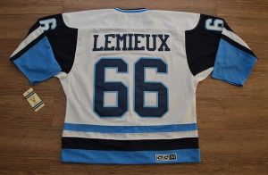 Penguins #66 Mario Lemieux Embroidered White Blue CCM Throwback NHL Jersey