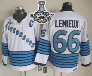 Penguins #66 Mario Lemieux White Light Blue CCM Throwback 2016 Stanley Cup Champions Stitched NHL Jersey