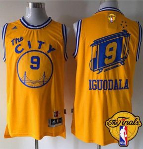 Warriors #9 Andre Iguodala Gold Throwback The City The Finals Patch Stitched NBA Jersey