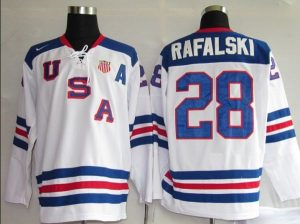 2010 Olympic Team USA #28 Brian Rafalski Embroidered White 1960 Throwback NHL Jersey