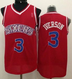 76ers #3 Allen Iverson Red New Throwback Stitched NBA Jersey
