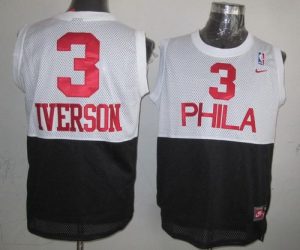76ers #3 Allen Iverson White Black Nike Throwback Stitched NBA Jersey