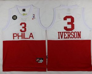 76ers #3 Allen Iverson White Red Nike Throwback Stitched NBA Jersey