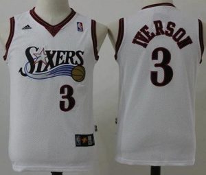 76ers #3 Allen Iverson White Stitched Youth NBA Jersey
