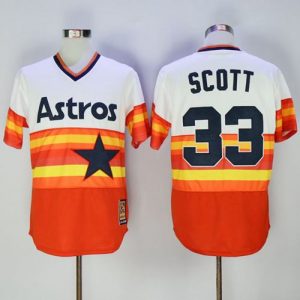 Astros #33 Mike Scott White Orange 1980 Turn Back The Clock Stitched MLB Jersey