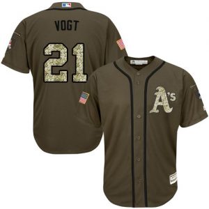 Athletics #21 Stephen Vogt Green Salute to Service Stitched MLB Jersey