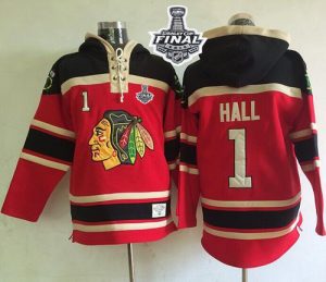Blackhawks #1 Glenn Hall Red Sawyer Hooded Sweatshirt 2015 Stanley Cup Stitched NHL Jersey