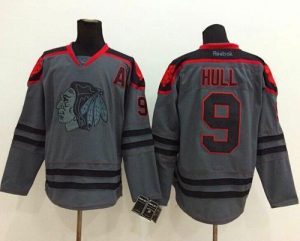 Blackhawks #9 Bobby Hull Charcoal Cross Check Fashion Stitched NHL Jersey