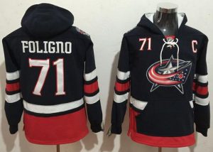 Blue Jackets #71 Nick Foligno Navy Blue Name & Number Pullover NHL Hoodie