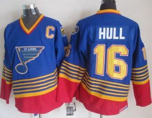 Blues #16 Brett Hull Light Blue Red CCM Throwback Stitched NHL Jersey