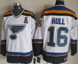 Blues #16 Brett Hull White Navy CCM Throwback Stitched NHL Jersey
