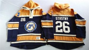 Blues #26 Paul Stastny Navy Blue Gold Sawyer Hooded Sweatshirt Stitched NHL Jersey