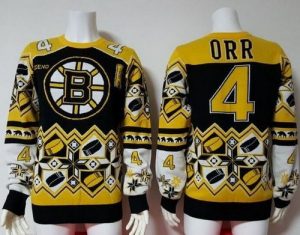 Boston Bruins #4 Bobby Orr Yellow Black Men's NHL Ugly Sweater