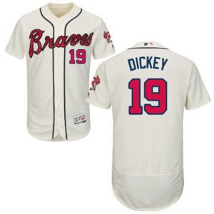 Braves #19 R.A. Dickey Cream Flexbase Authentic Collection Stitched MLB Jersey