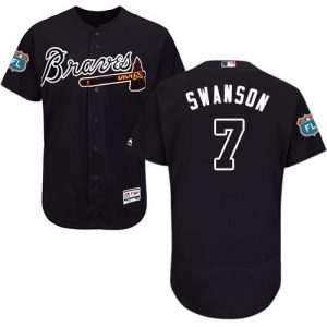 Braves #7 Dansby Swanson Navy Blue Flexbase Authentic Collection Stitched MLB Jersey