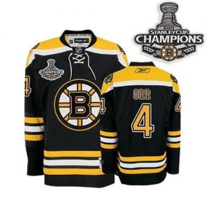 Bruins 2011 Stanley Cup Champions Patch #4 Bobby Orr Black Embroidered NHL Jersey