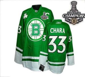 Bruins 2011 Stanley Cup Champions Patch St Patty's Day #33 Zdeno Chara Green Embroidered NHL Jersey