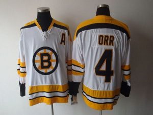 Bruins #4 Bobby Orr CCM Throwback White Embroidered NHL Jersey