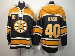 Bruins #40 Tuukka Rask Black Sawyer Hooded Sweatshirt Embroidered NHL Jersey