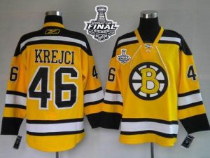 Bruins Stanley Cup Finals Patch #46 David Krejci Embroidered Winter Classic Yellow NHL Jersey