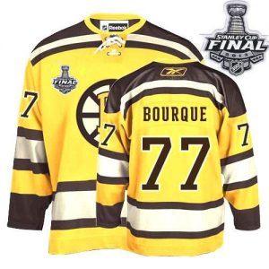 Bruins Stanley Cup Finals Patch #77 Ray Bourque Embroidered Winter Classic Yellow NHL Jersey