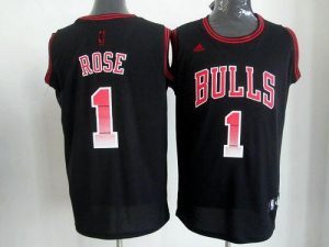 Bulls #1 Derrick Rose Black Embroidered NBA Vibe Jersey