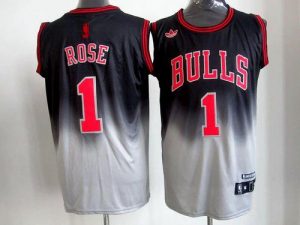 Bulls #1 Derrick Rose Black Grey Fadeaway Fashion Embroidered NBA Jersey