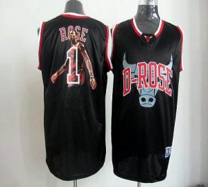 Bulls #1 Derrick Rose Black Notorious Embroidered NBA Jersey