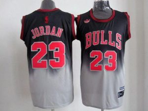 Bulls #23 Michael Jordan Black Grey Fadeaway Fashion Embroidered NBA Jersey