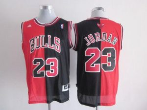 Bulls #23 Michael Jordan Black Red Split Fashion Embroidered NBA Jersey