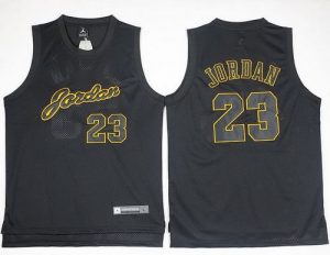 Bulls #23 Michael Jordan Black(Gold No.) Anniversary Stitched NBA Jersey