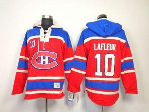Canadiens #10 Guy Lafleur Red Sawyer Hooded Sweatshirt Embroidered NHL Jersey