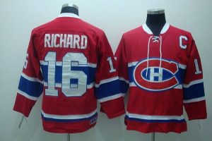 Canadiens #16 Henri Richard Embroidered Red CH CCM Throwback NHL Jersey