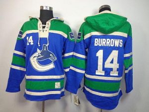 Canucks #14 Alex Burrows Blue Sawyer Hooded Sweatshirt Embroidered NHL Jersey