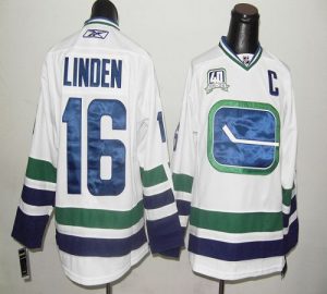 Canucks #16 Trevor Linden Embroidered White With 40TH Patch Third NHL Jersey