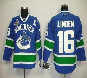 Canucks 2011 Stanley Cup Finals #16 Trevor Linden Blue Embroidered Youth NHL Jersey