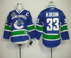 Canucks 2011 Stanley Cup Finals #33 Henrik Sedin Blue Youth Embroidered NHL Jersey