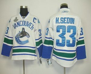 Canucks 2011 Stanley Cup Finals #33 Henrik Sedin Embroidered White Embroidered Youth NHL Jersey