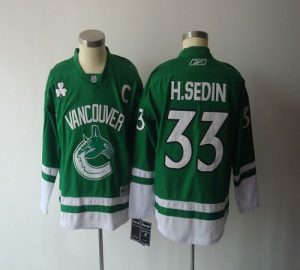 Canucks #33 Henrik Sedin Green St. Patty's Day Embroidered Youth NHL Jersey
