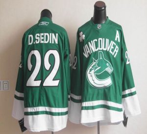 Canucks St Patty's Day #22 Daniel Sedin Green Embroidered NHL Jersey