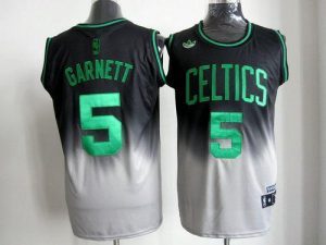Celtics #5 Kevin Garnett Black Grey Fadeaway Fashion Embroidered NBA Jersey