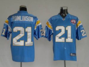 Chargers LaDainian Tomlinson #21 Embroidered Baby Blue With AFL 50TH Anniversary Patch NFL Jersey