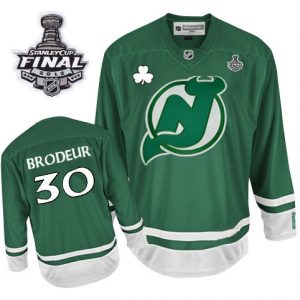Devils St Patty's Day #30 Martin Brodeur 2012 Stanley Cup Finals Green Embroidered NHL Jersey