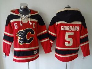 Flames #5 Mark Giordano Red Sawyer Hooded Sweatshirt Stitched NHL Jersey