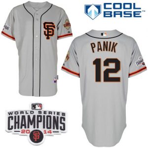 Giants #12 Joe Panik Grey Road 2 Cool Base W 2014 World Series Champions Patch Stitched MLB Jersey