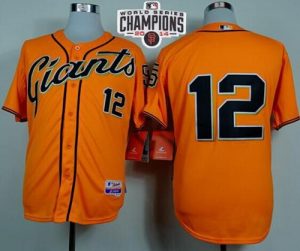 Giants #12 Joe Panik Orange Alternate Cool Base W 2014 World Series Champions Patch Stitched MLB Jersey