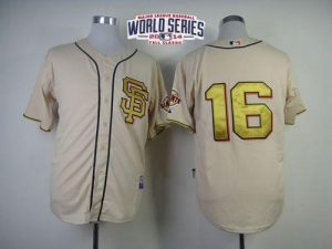 Giants #16 Angel Pagan Cream Gold No. W 2014 World Series Patch Stitched MLB Jersey