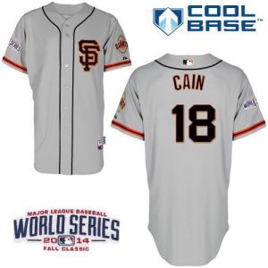 Giants #18 Matt Cain Grey Cool Base Road 2 W 2014 World Series Patch Stitched MLB Jersey