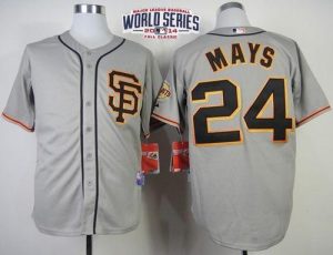 Giants #24 Willie Mays Grey Cool Base Road 2 W 2014 World Series Patch Stitched MLB Jersey